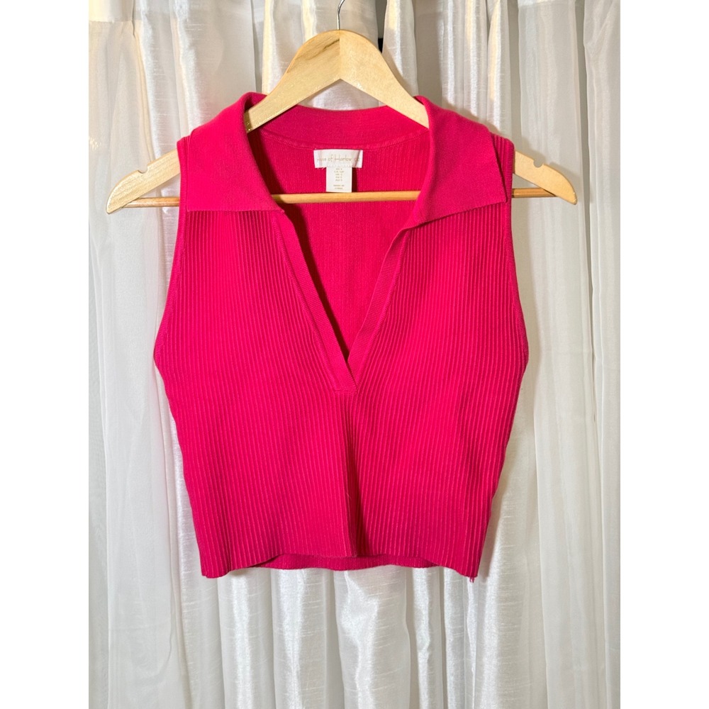 House of Harlow 1960 Sleeveless Sweater Womens S Pink Ribbed Polo Neck Crop Top